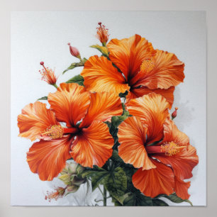 Laranja Hibiscus Flower Art Impressão