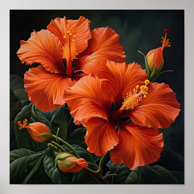 Laranja Hibiscus Flower Art Impressão (Frente)