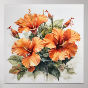Laranja Hibiscus Flower Art Impressão