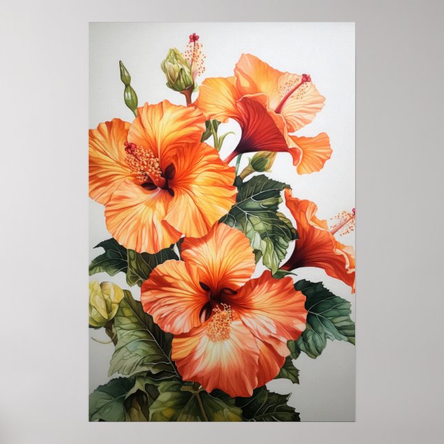 Laranja Hibiscus Flower Art Impressão (Frente)