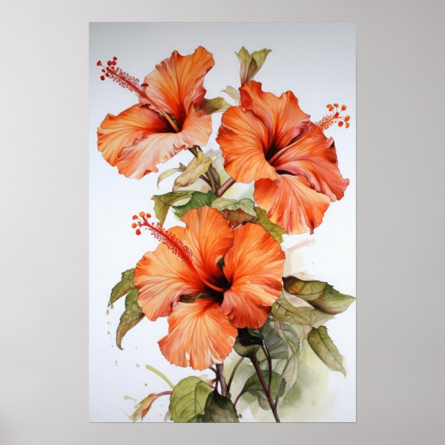 Laranja Hibiscus Flower Art Impressão (Frente)