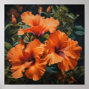 Laranja Hibiscus Flower Art Impressão
