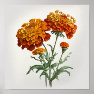 Laranja Marigold Flores Impressão