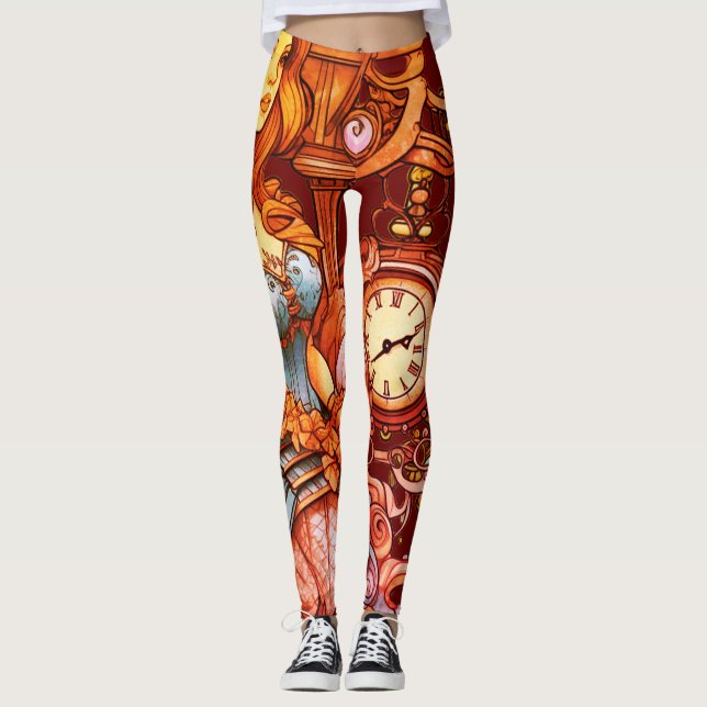 Laranja + Marrom Steampunk Sereia Legging Personal (Frente)