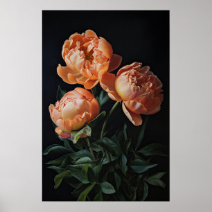 Laranja Peonias Flores Impressão