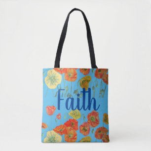 Laranja Poppies Faith Spiritual Tote Bag