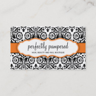 laranja preto cartão de visita na moda damask