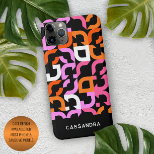 Laranja Preto Rosa Quente Padrão de Arte Meados do