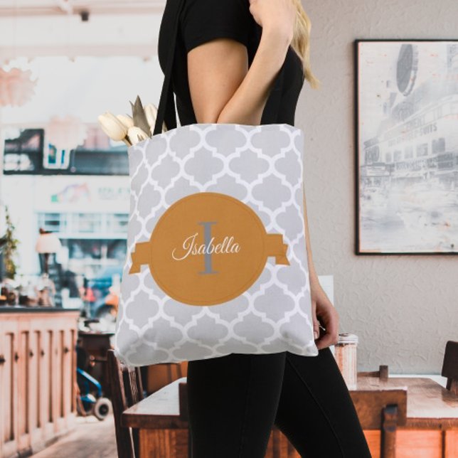Laranja Quatrefoil Personalizado Tote Bag (Orange Quatrefoil Personalized Tote Bag)