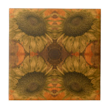 Laranja Queimada Vintage Girassol Arte Floral Nouv