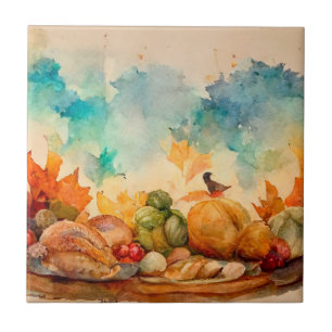 Laranja Rústico Abóbora de Outono em Aquarela Vint