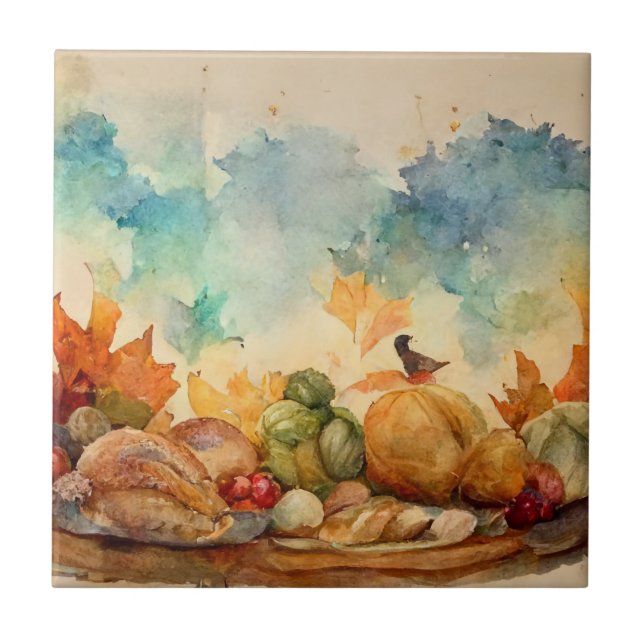 Laranja Rústico Abóbora de Outono em Aquarela Vint (Frente)