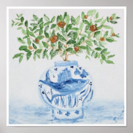 Laranja Tree Topiary Blue Ginger Jar Art Impressão