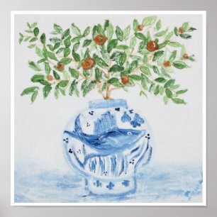 Laranja Tree Topiary Blue Ginger Jar Art Impressão