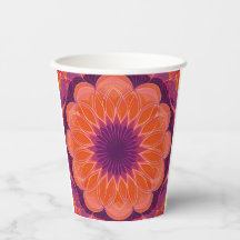 Laranja Vibrante com Caleidoscópio Floral Roxo