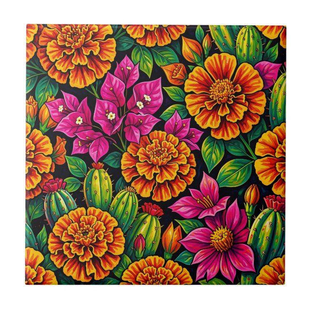 Laranja Vibrante Magenta Marigold Cactus Tropical  (Frente)