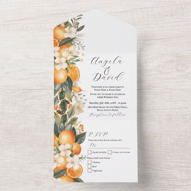 Laranjas Florais Fruta Convite de casamento e RSVP (Interno)