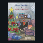 Lareira de Natal com Cartão de Feriado Menorah<br><div class="desc">Uma bela cor d'água, um cartão de férias para famílias que celebram Chanucá e o Natal. Vetor de aquarela criado por freepik - www.freepik.com). () A placa é fácil de personalizar com o seu texto, fonte, cor da fonte, opções de forma de papel e escolha de seis tipos de papel.()...</div>