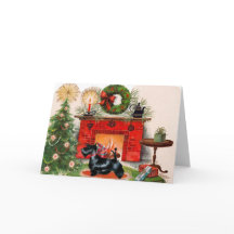 Lareira e Cartão de Natal Terrier escocês