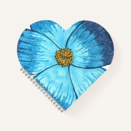Large Blue Flower Heart-Spiral Notebook