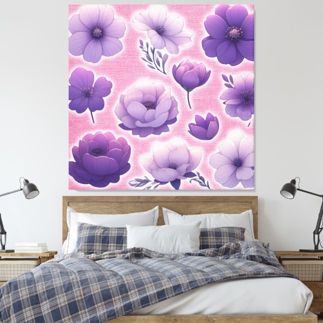 Large Purple Floral Canvas Wall Art – Aesthetic  (Insitu(Quarto))
