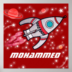 Largura de poster do espaço de foguete vermelho