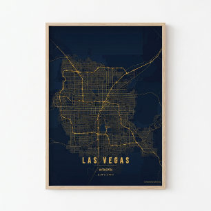 Las Vegas Cartaz de Ouro Impressão Mapa Nevada Art