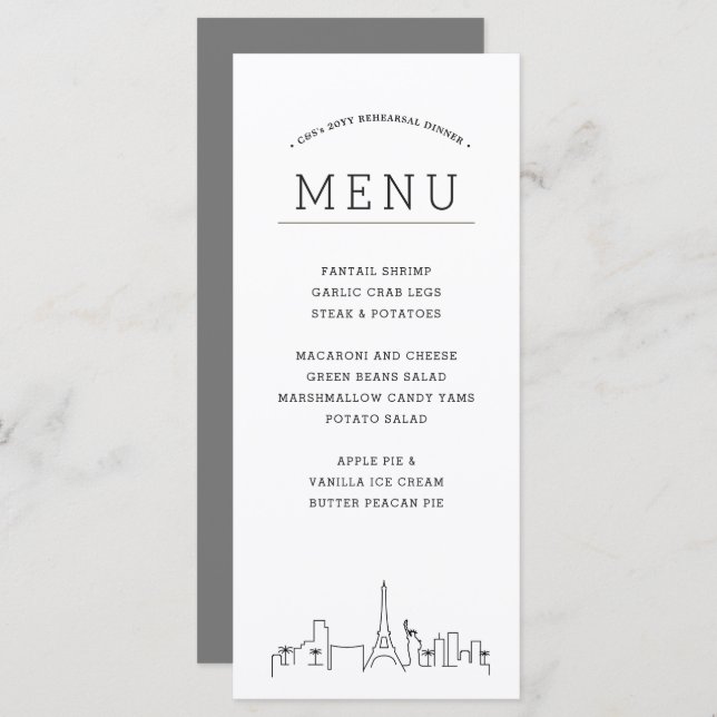 Las Vegas Skyline | Menu Janto Evento de Casamento (Frente/Verso)