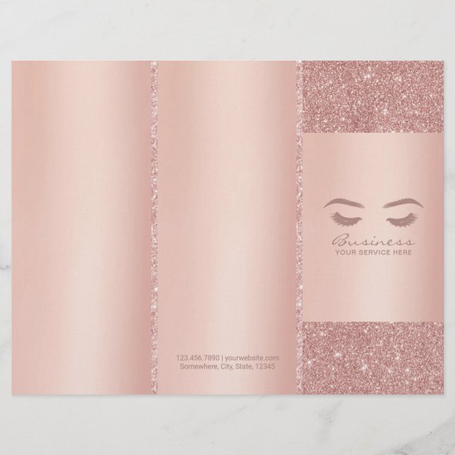 Lashes Makeup Artista Rosa Dourado Salon Tri-Fold (Frente)