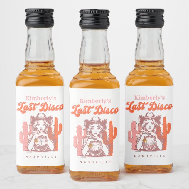 Last Disco Retro Cowgirl Pink Bachelorette Party  (Garrafas)
