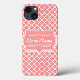 Lata de Quatrefoil Branca e Coral Personalizada