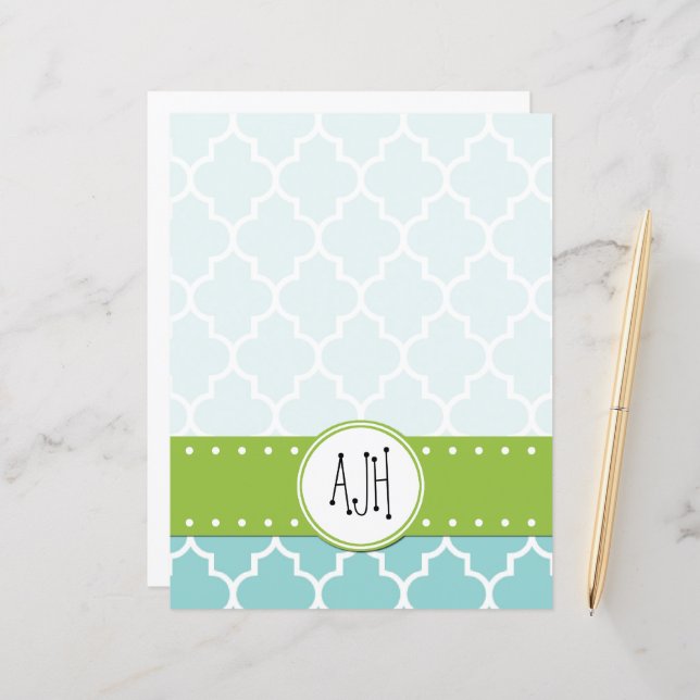 Latilha Azul, Quatrefoil, Trellis, Monograma (Frente/Verso In Situ)