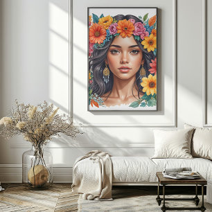 Latino Americano Girl Watercolor Art Impressão