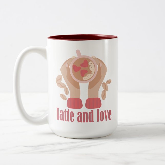 Latite e xícara de amor, mãos e café citam café (Esquerda)
