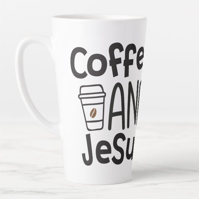 Latte café bonito e a caneca de café em café com Jesus (Esquerda)