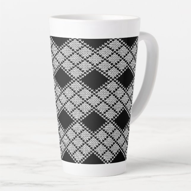 Latte Caneca Alta de Café com Padrão de Tricô Argila Pre (Ângulo direito)