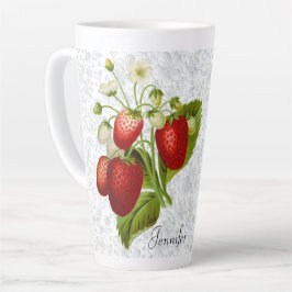 Latte Caneca Alta de Café Personalizada de Morango para