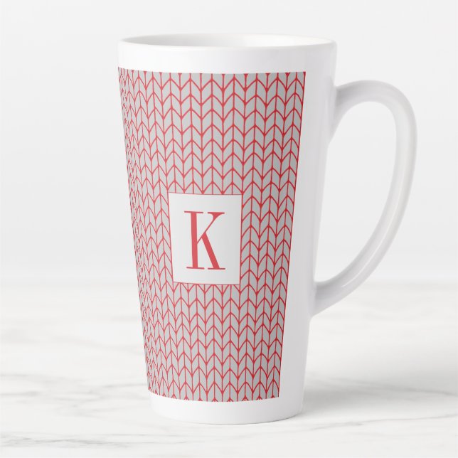 Latte Caneca de Café Alta de Malha Cinza Vermelha + Inic (Direita)