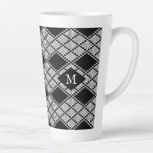 Latte Caneca de Café Alta PRETA ARGYLE TRICOTADA + Inici