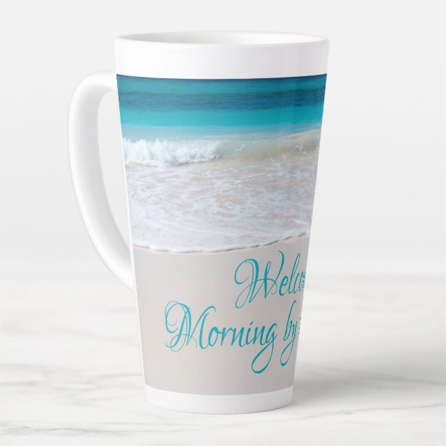 Latte Caneca de café alto com tema de praia e dizer (Ângulo esquerdo)