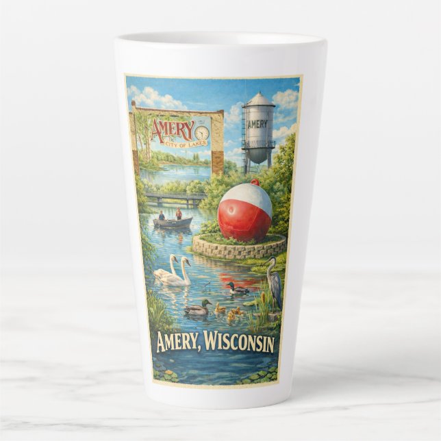 Latte Caneca de Café Amery, Cidade dos Lagos de Wisconsi (Frente)