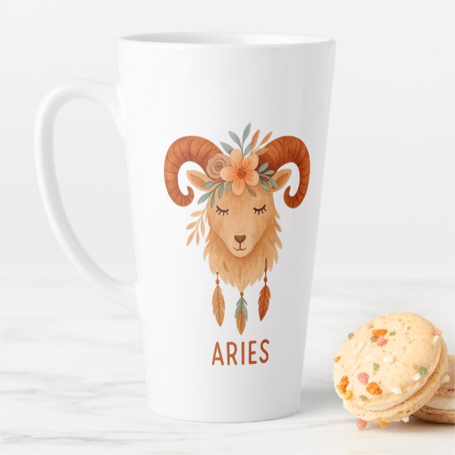 Latte Caneca de Café Aries zodíaco boho aquarela (In Situ)