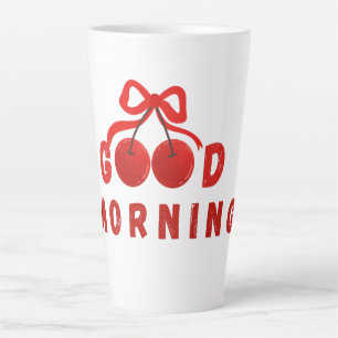 Latte Caneca de Café Boa Manhã com Laço de Cereja Vermel