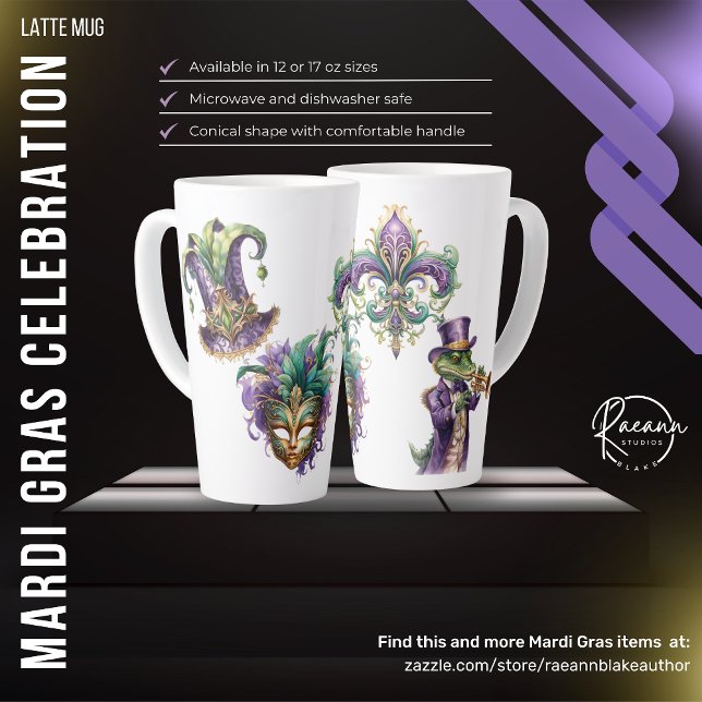 Latte Caneca de Café Cerâmica Celebração de Mardi Gras (Criador carregado)