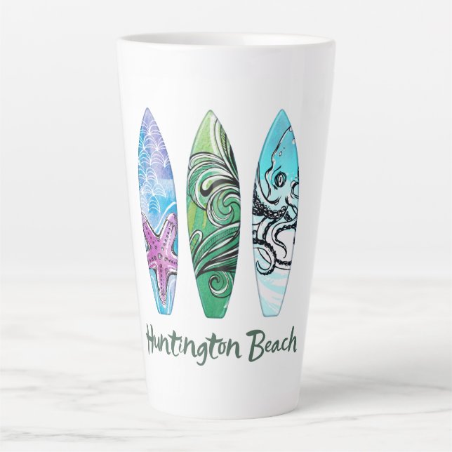 Latte Caneca de Café com Aguarela de Pranchas de Surf de (Frente)