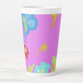 Latte Caneca de Café com Arte Floral Colorida e Abstrata