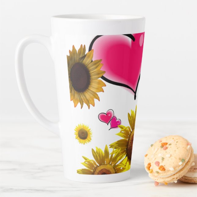 Latte Caneca de Café com Coração Rosa de Girassol (In Situ)