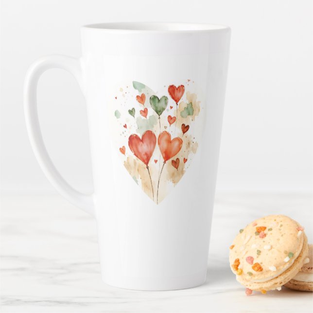 Latte Caneca de Café com Corações de Amor em Aquarela (In Situ)