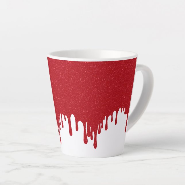 Latte Caneca de Café com Design de Gotejamento Vermelho  (Ângulo direito)