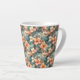 Latte Caneca de Café com Estampa de Hibisco Tropical Ous
